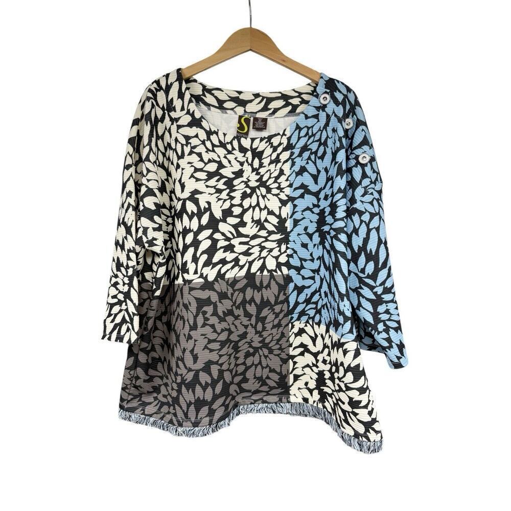 Sportelle Colorblock Floral 3/4 Sleeve Pullover Top Womens Plus Size 2XL New
